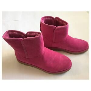 UGG Size 6 Cory Classic Slim Pink Suede Fur Ankle Mini Boots Shoe